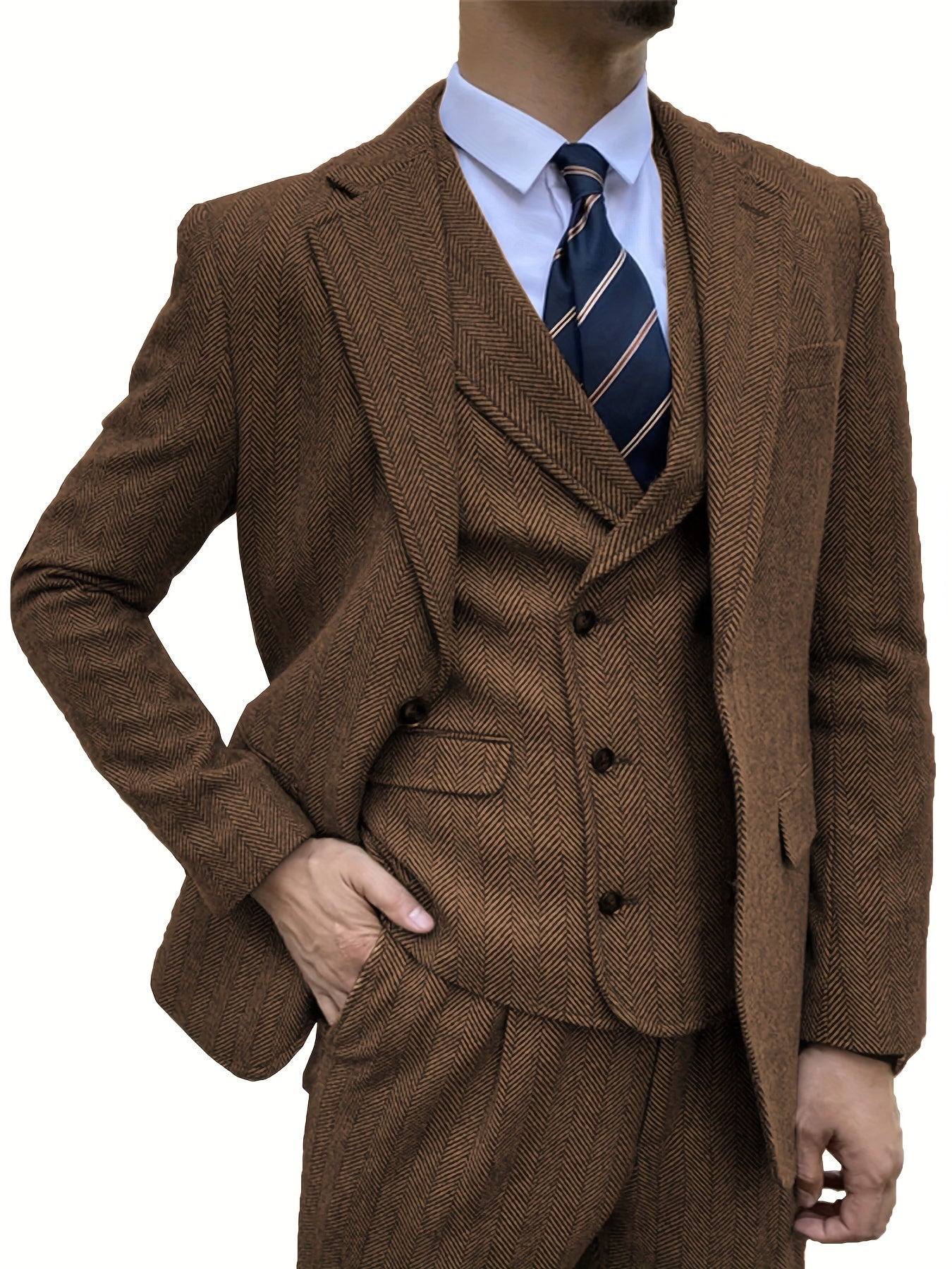 Men's 3pcs Wool Blend Herringbone Tweed Suits