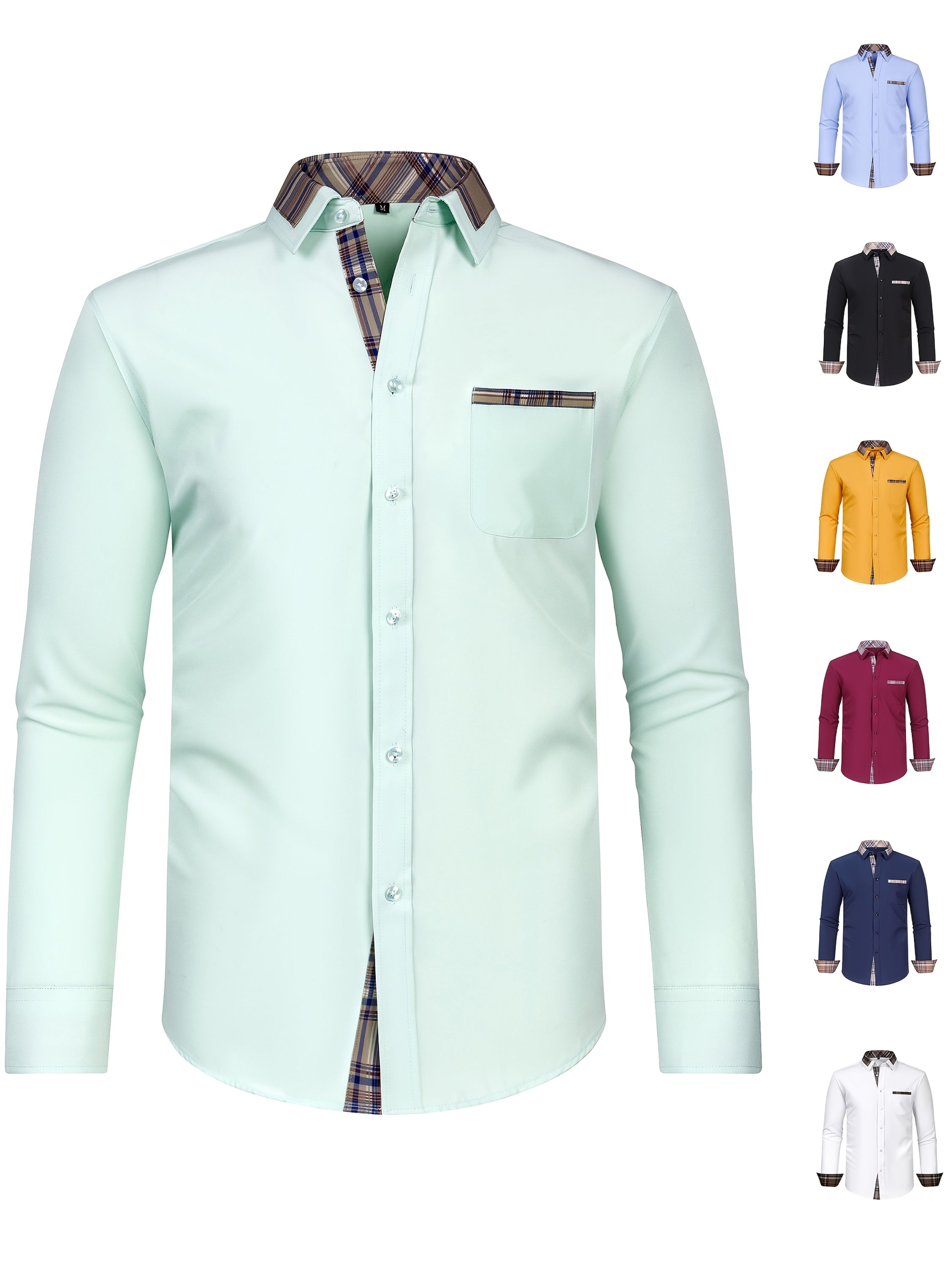 Men's Fashion Color Block Long Sleeve Casual Shirt