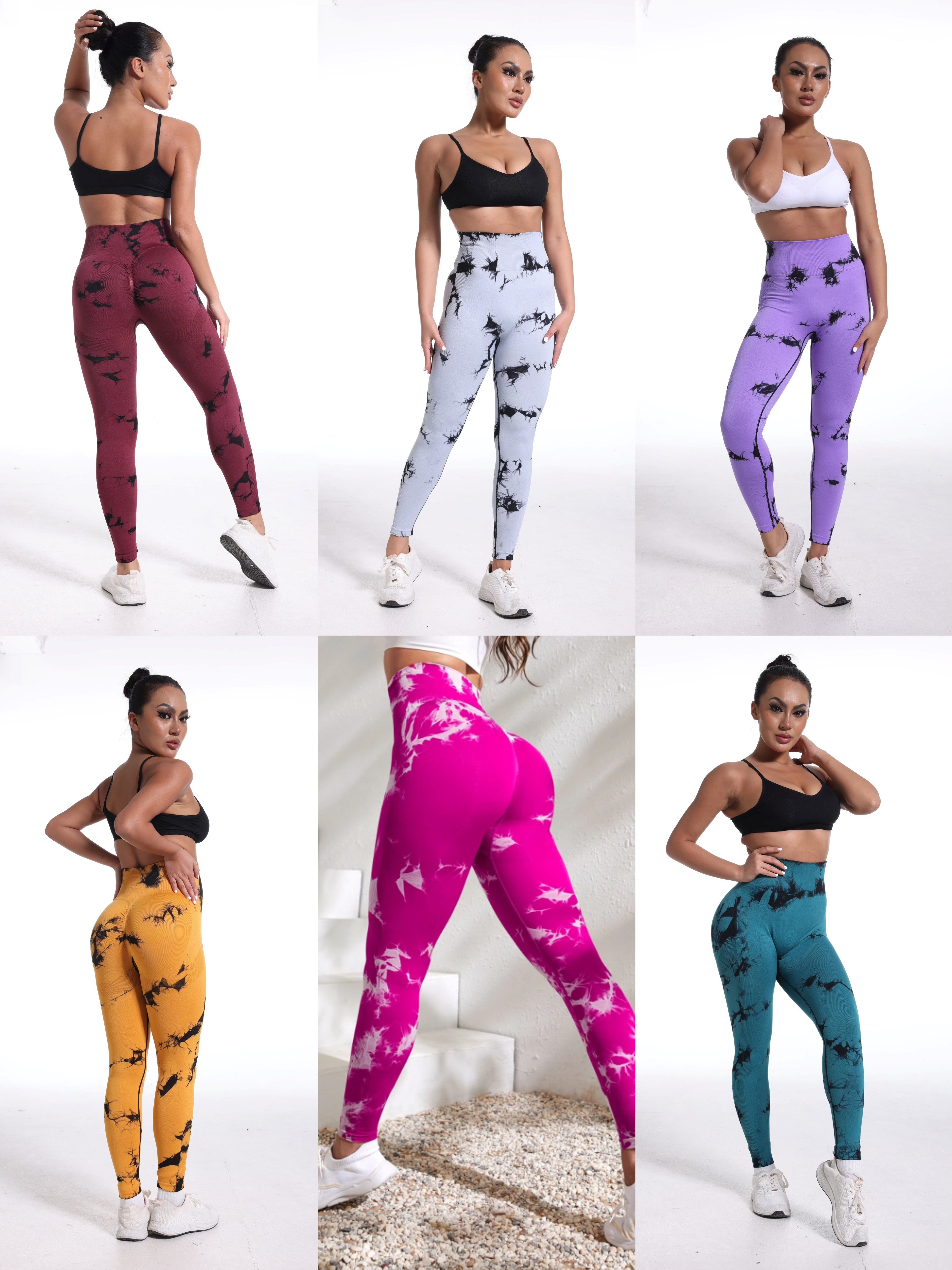 6pcs Tie-dye Flared Yoga Pants