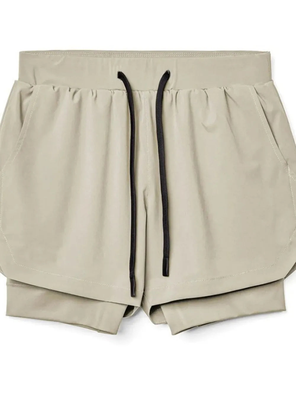 Trendsi beige active shorts for men with black drawstring and side pockets