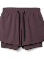 Trendsi brown active shorts for men with drawstring waistband and side pockets