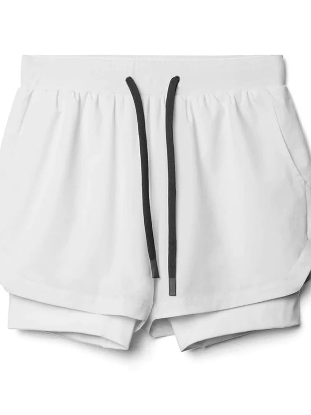Trendsi white active shorts for men with black drawstring and layered design