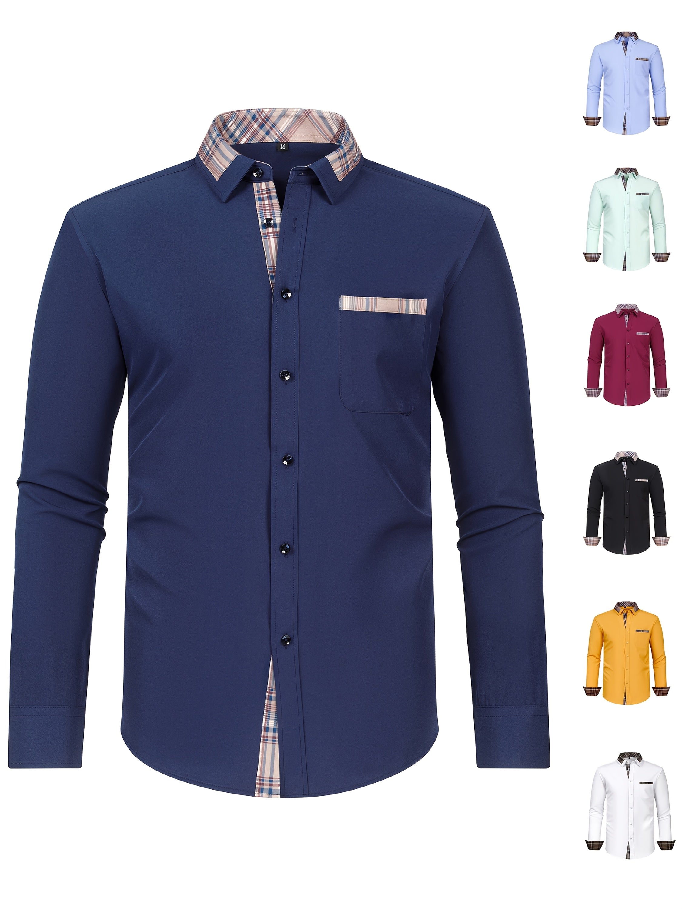 Men's Fashion Color Block Long Sleeve Casual Shirt