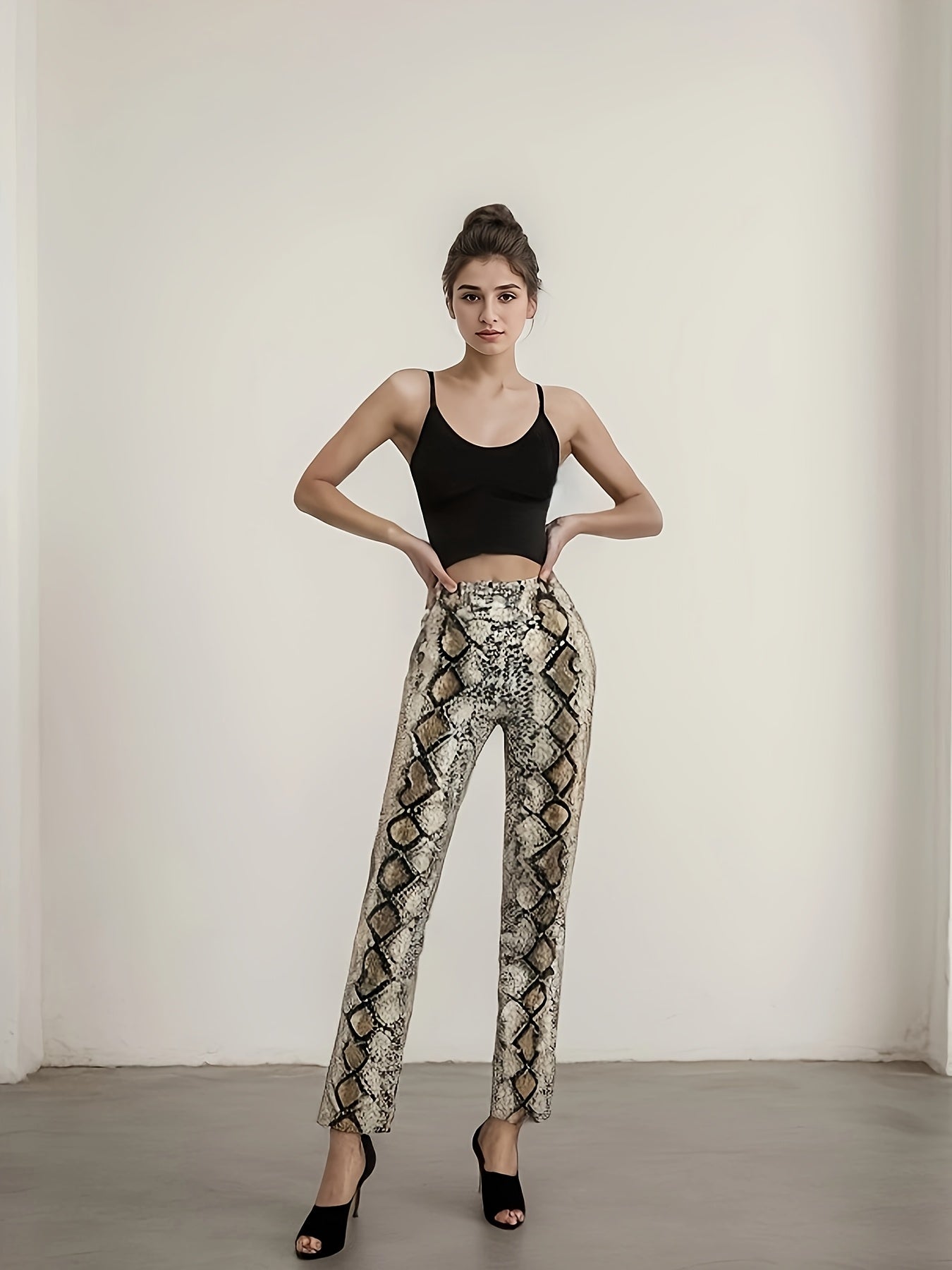 Fashion Snake Print Slim Straight Pants