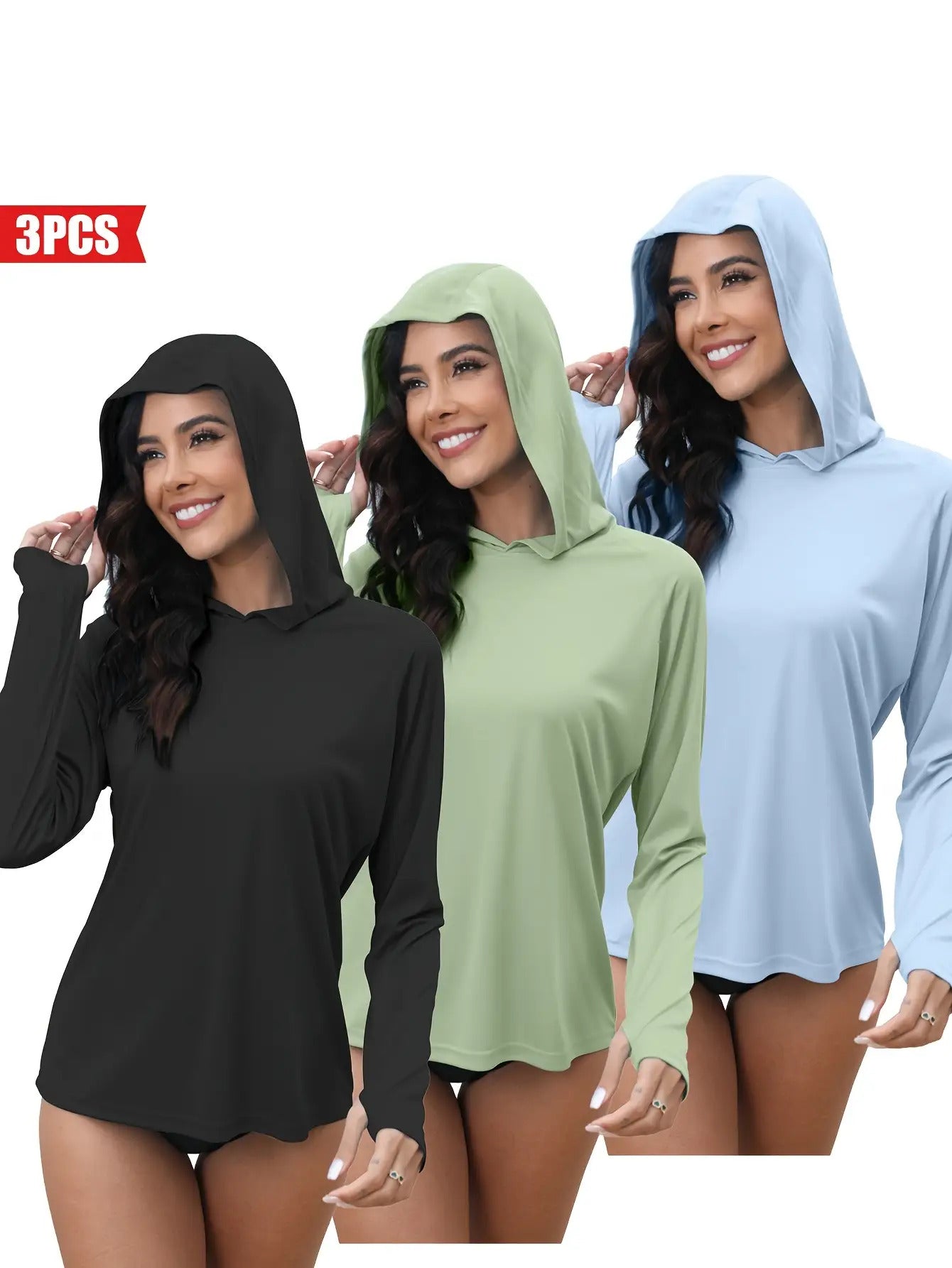 3Pieces UPF 50+Sun Protection Hoodie SPF Long Sleeve Shirt