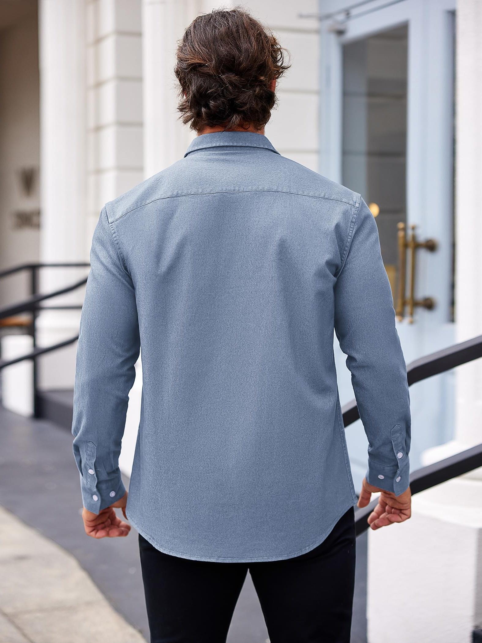 Men's Denim Shirt Long Sleeve Casual Button Shirts Western Work Shirt