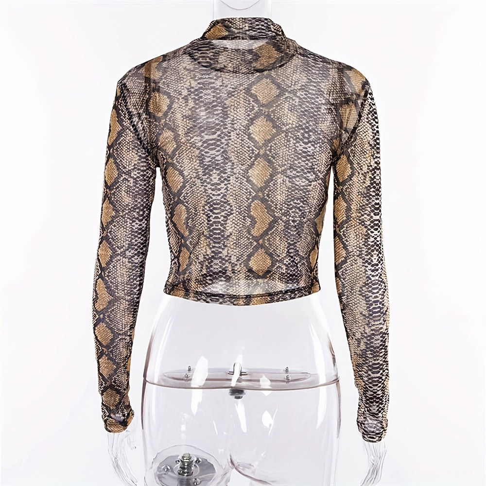 2025  women's snake print stretch mesh T T-shirt