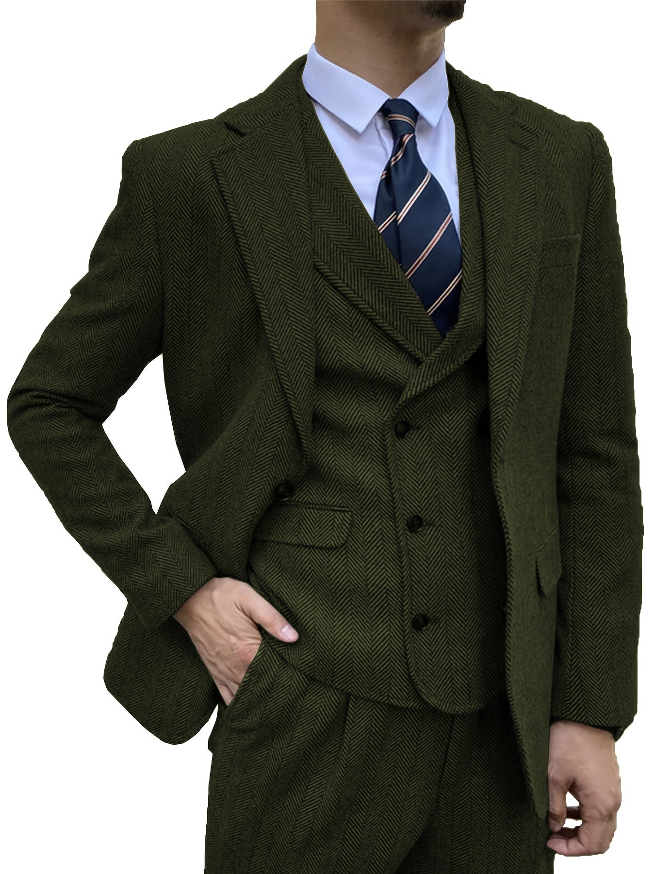 Men's 3pcs Wool Blend Herringbone Tweed Suits