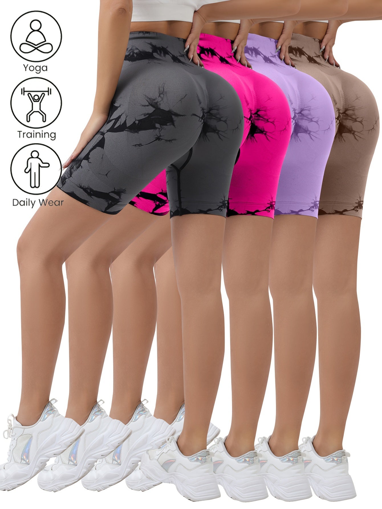 4pcs Women's Tie-Dye Sports Shorts