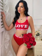 Sporty Letter Print Bra & Panty