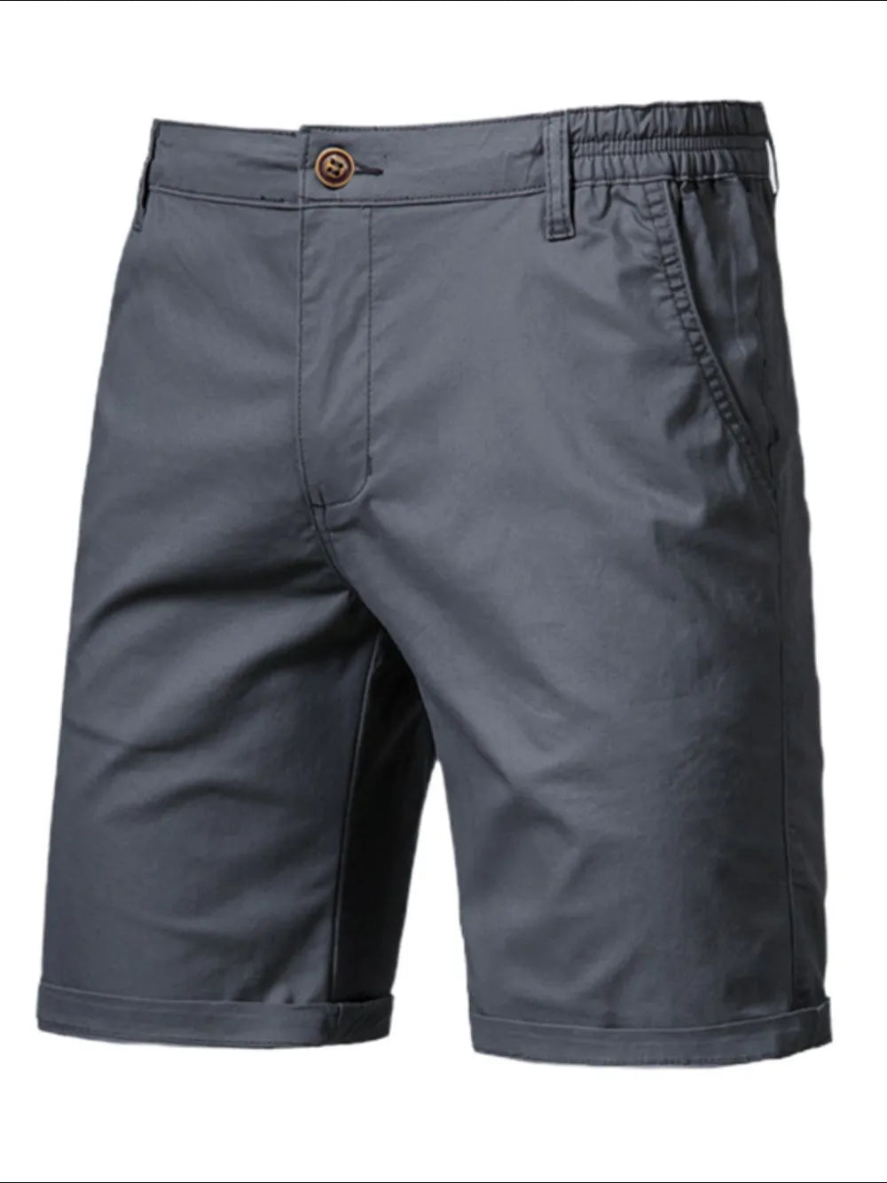 Trendsi comfortable bermuda shorts with pockets in dark gray featuring button closure and elastic waistband
