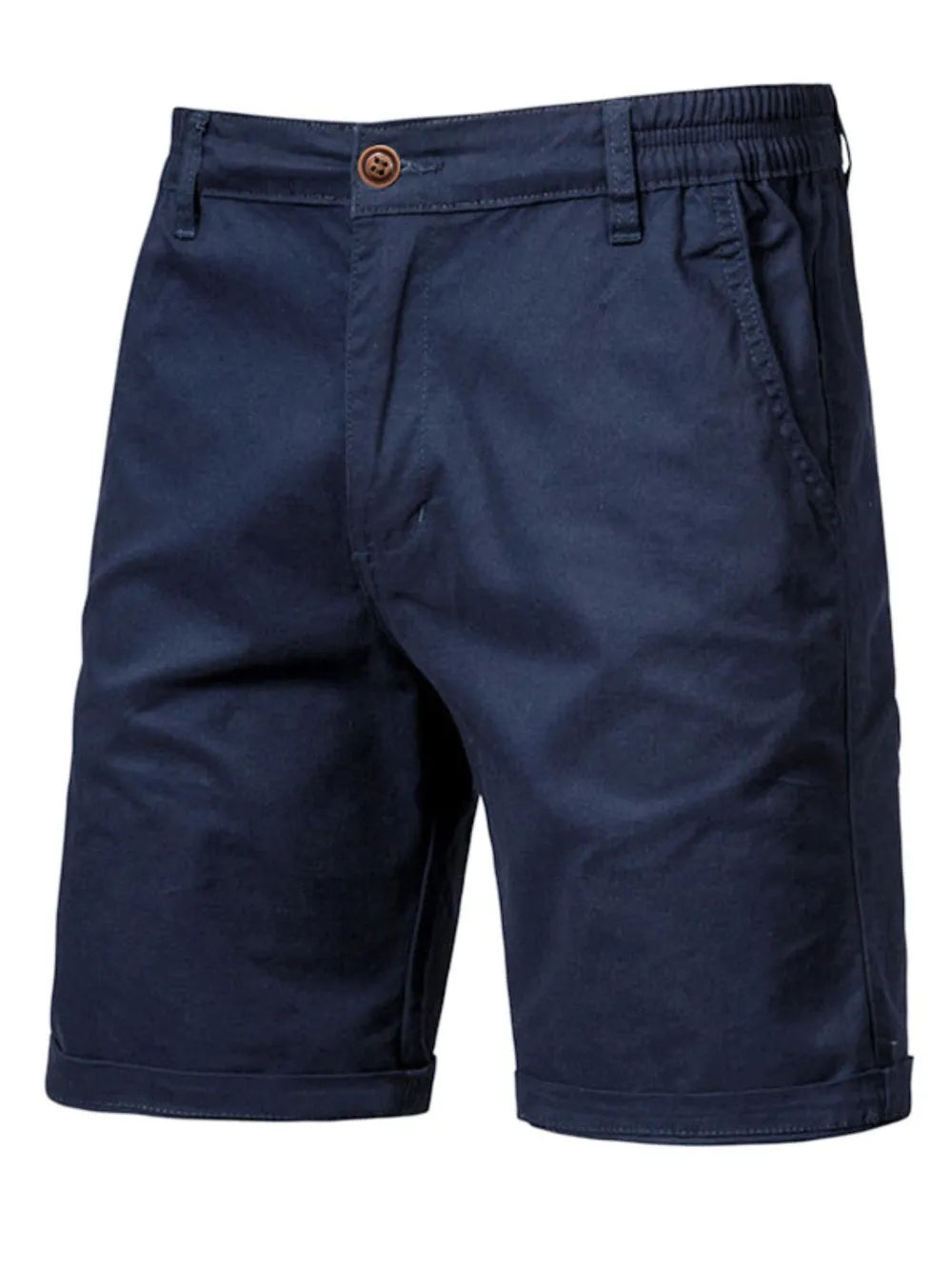 Trendsi comfortable bermuda shorts with pockets in navy blue featuring button closure and elastic waistband