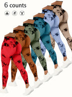 6pcs Tie-dye Flared Yoga Pants