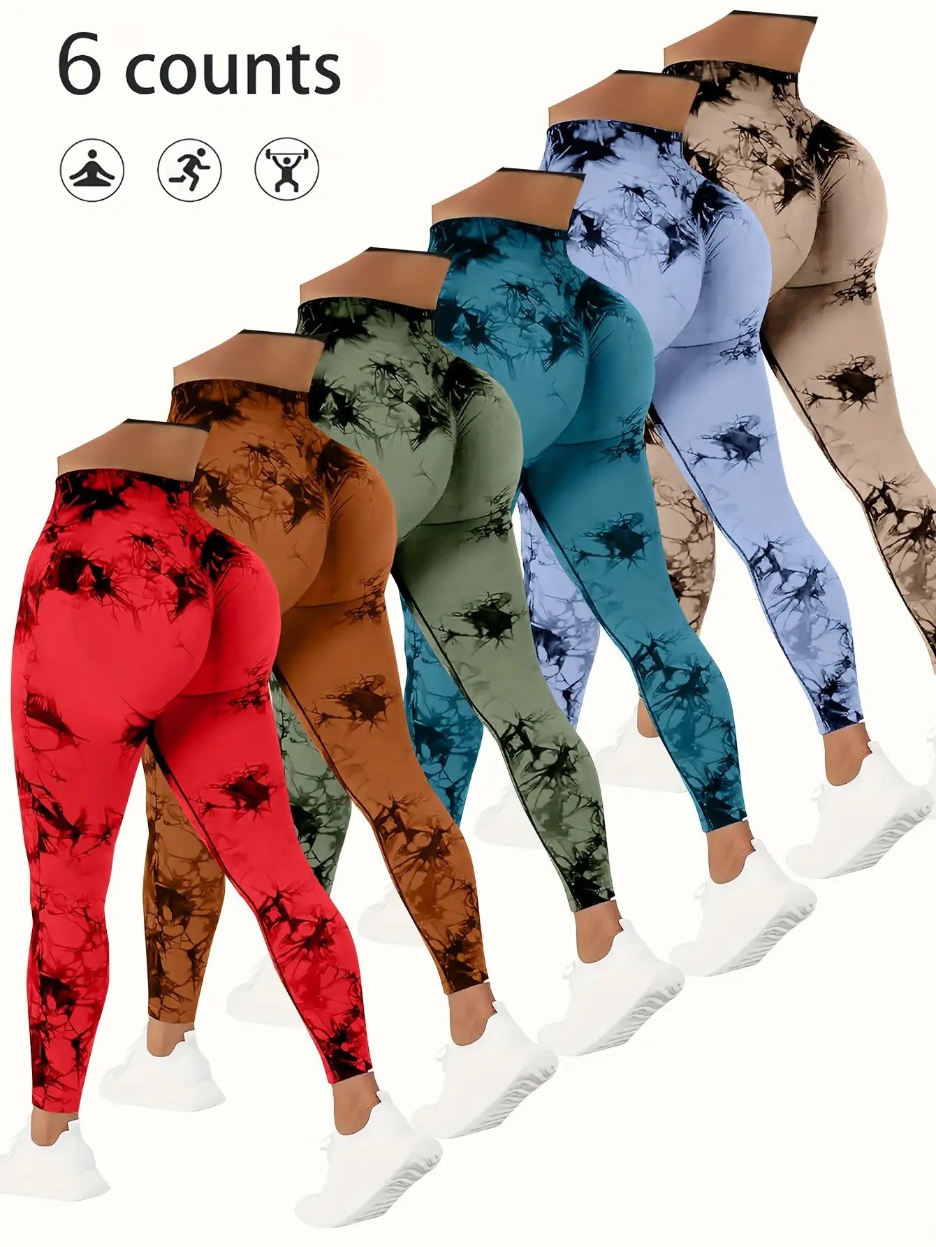 6pcs Tie-dye Flared Yoga Pants