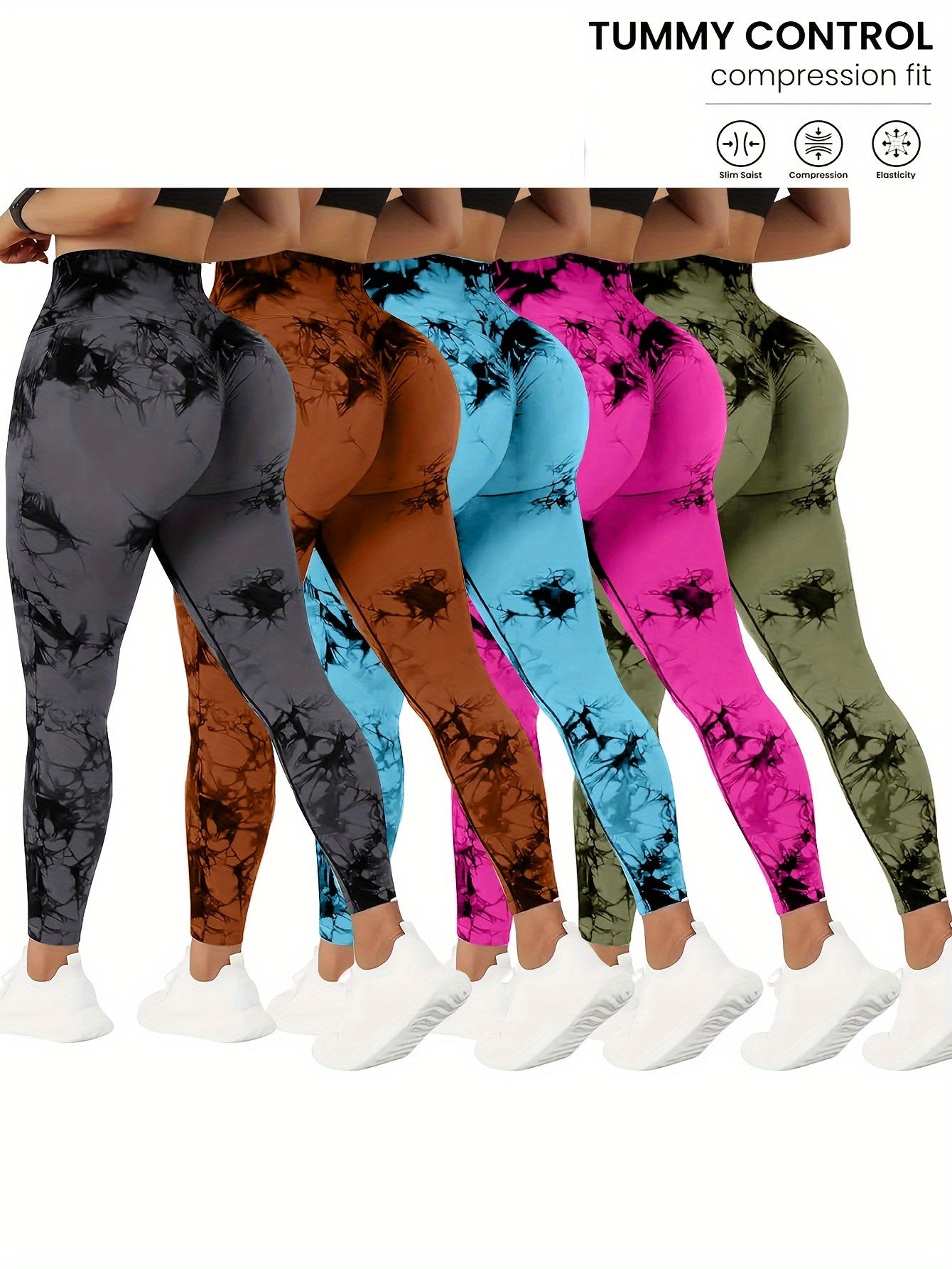 5 Pack of High-Waist Abdominal Control Yoga Pants