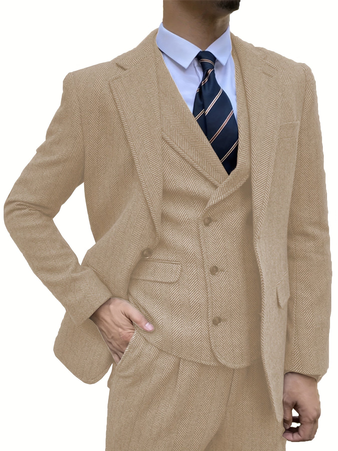 Men's 3pcs Wool Blend Herringbone Tweed Suits
