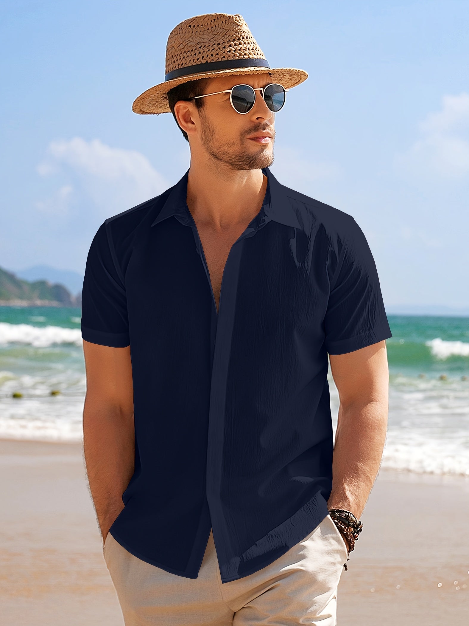 Lightweight Textured Men's Casual Short Sleeve