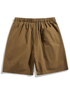 Trendsi brown drawstring pocketed shorts with elastic waistband and back pocket