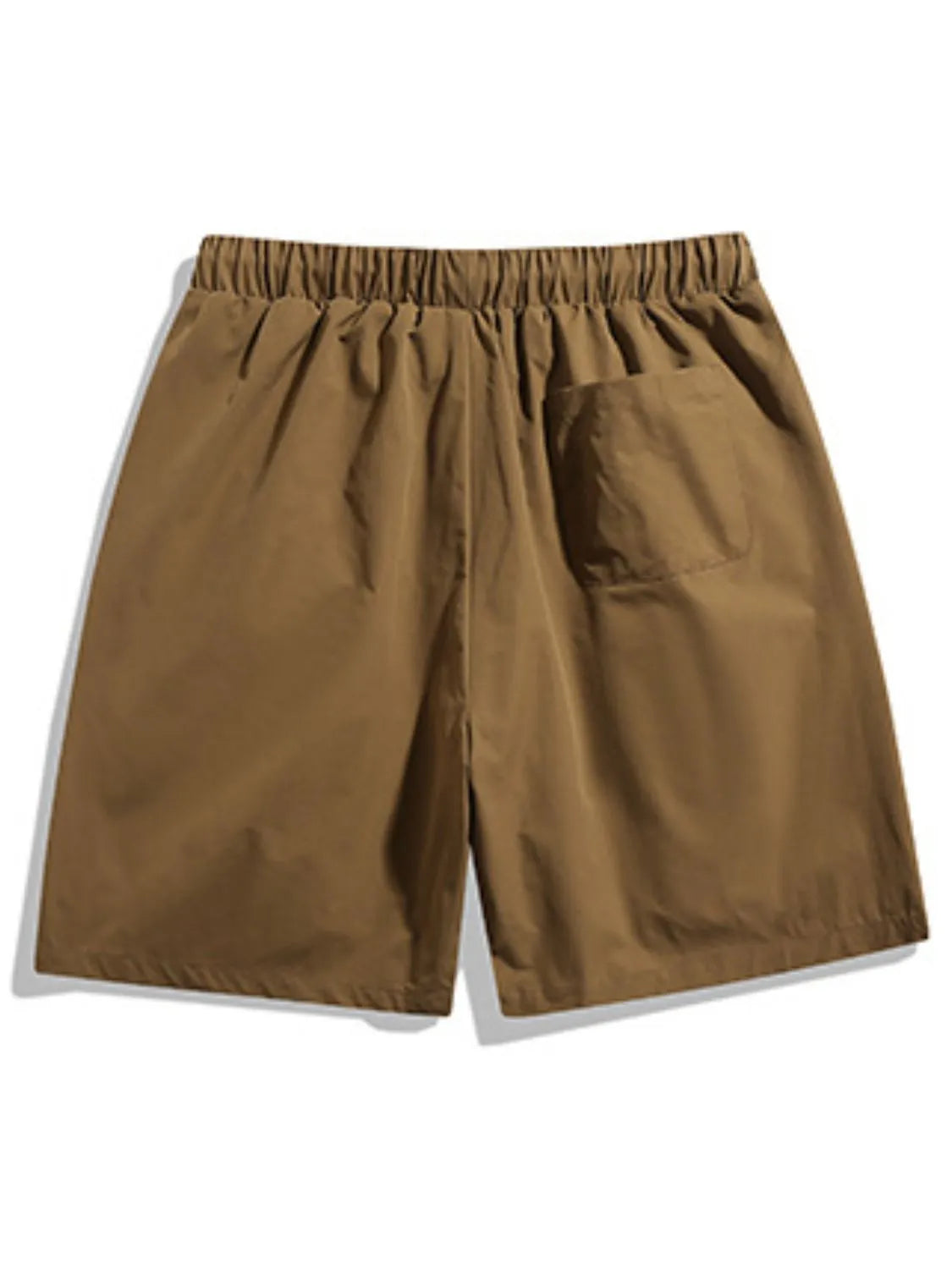 Trendsi brown drawstring pocketed shorts with elastic waistband and back pocket