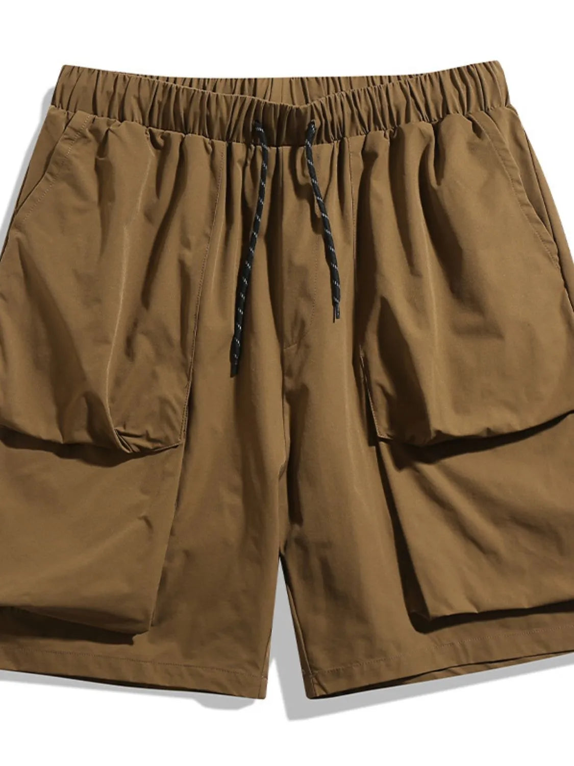 Trendsi brown drawstring pocketed shorts with elastic waistband and large front pockets