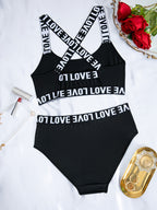 Women's LOVE printed letter bra and pants 2PCS set