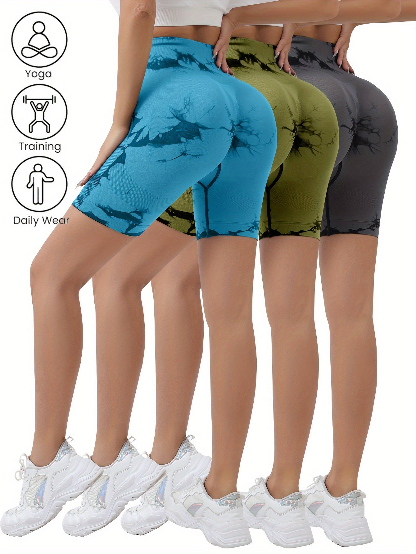3pcs Women's Dyed Fitness Shorts
