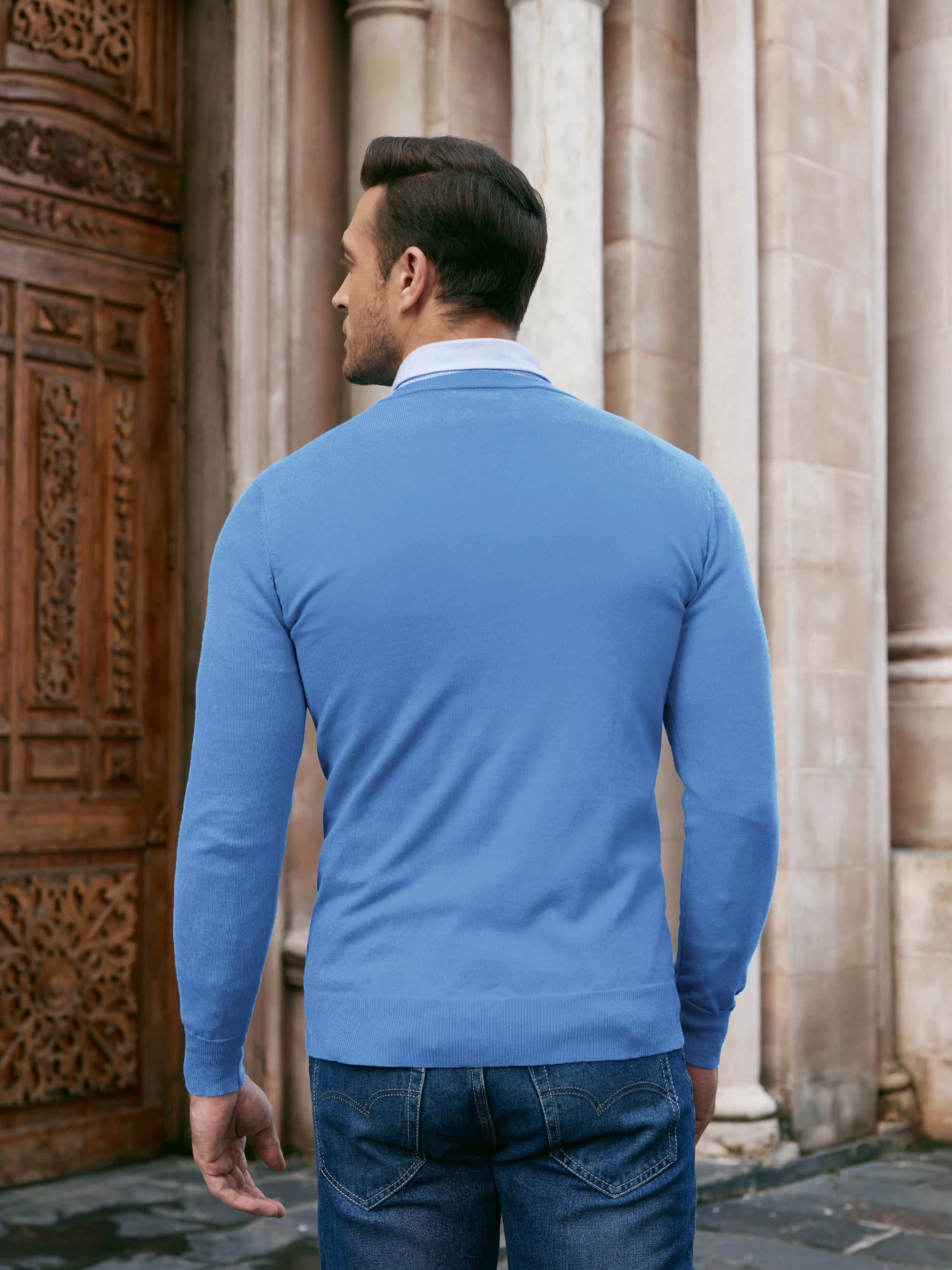 Men Casual V Neck Sweater Ribbed Knit Slim Fit Long Sleeve Pullover Top