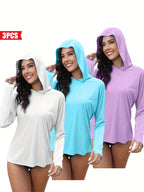 3Pieces UPF 50+Sun Protection Hoodie SPF Long Sleeve Shirt