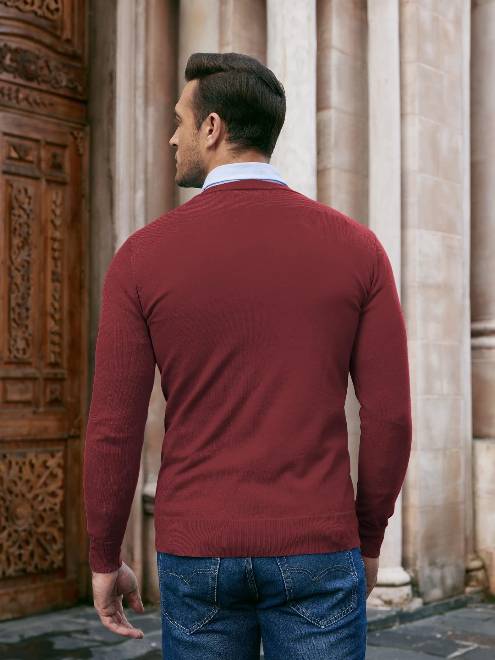 Men Casual V Neck Sweater Ribbed Knit Slim Fit Long Sleeve Pullover Top