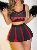 Women's Cheerleading Print Bra and Micro Skirt Set