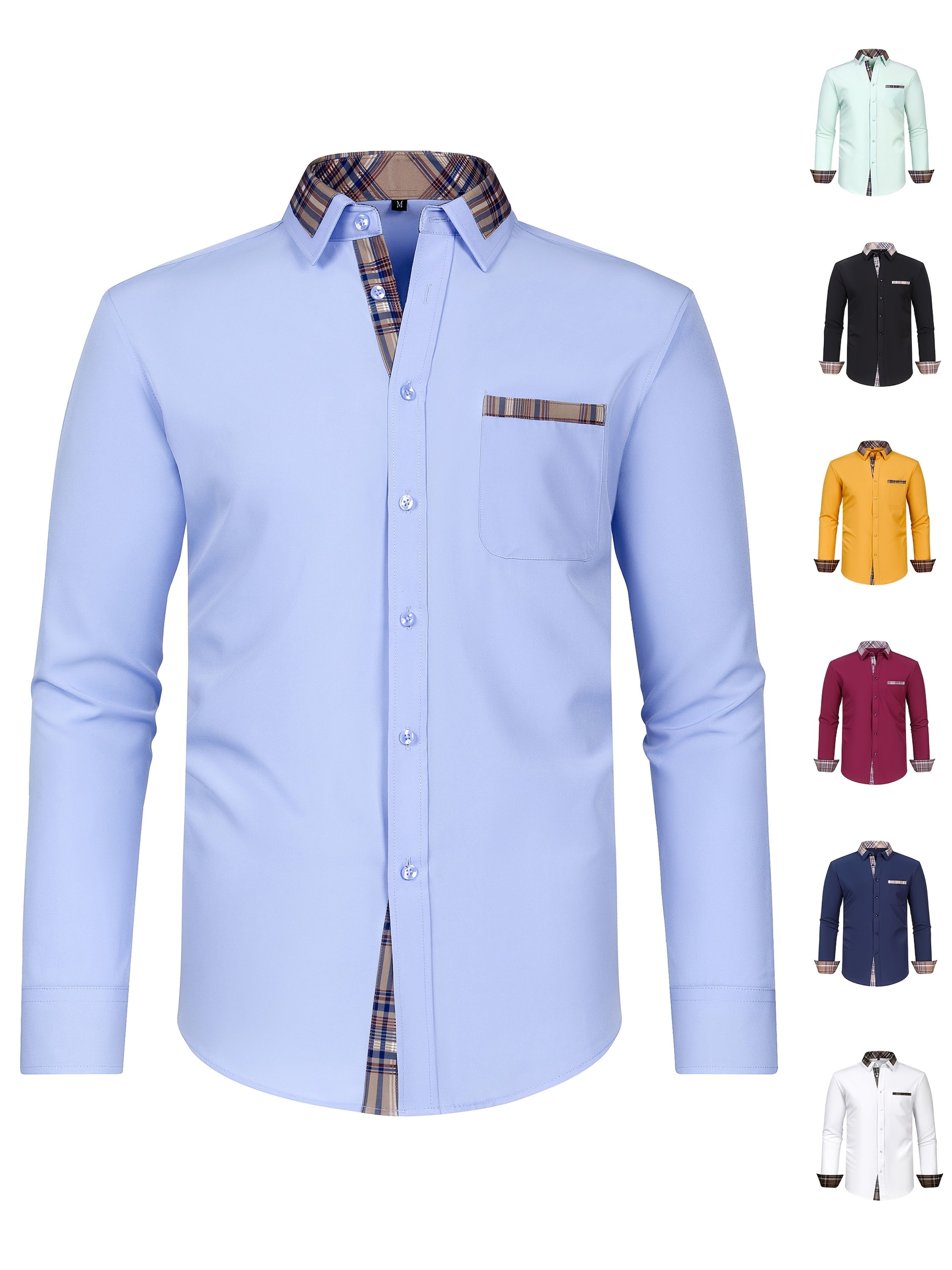 Men's Fashion Color Block Long Sleeve Casual Shirt