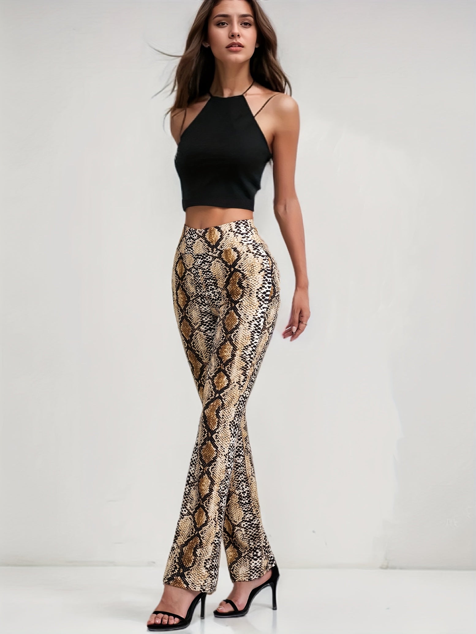 Fashion Snake Print Slim Straight Pants