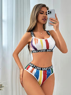 Colorful "LOVE" Print Sports Bra and High-Waisted Shorts Set