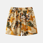 Trendsi floral print summer shorts with orange and green flowers on beige background