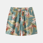 Trendsi floral print summer shorts with tropical leaf and flower design in green and beige
