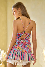 Trendsi floral smocked sleeveless top with colorful floral pattern and adjustable straps