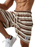 Trendsi striped beach shorts in brown and white with elastic waistband and drawstring