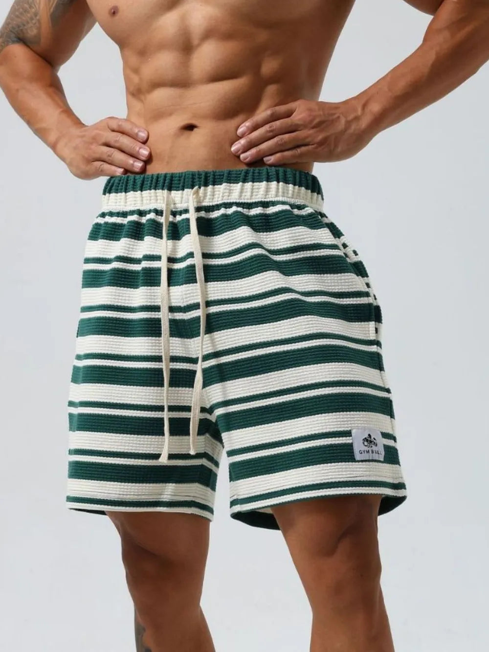 Trendsi striped beach shorts in green and white with elastic waistband and drawstring