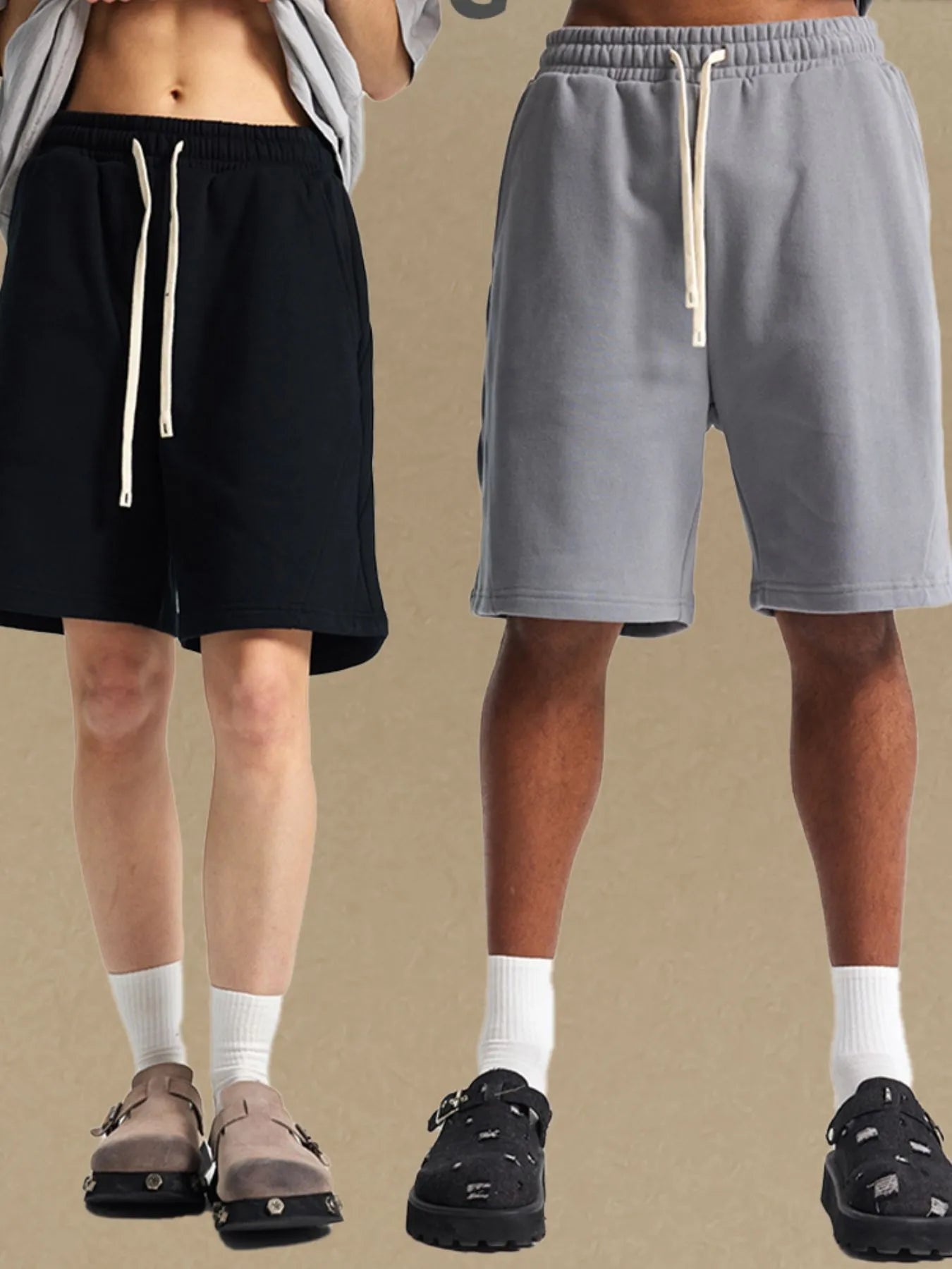 Lightweight drawstring shorts men in black and gray with elastic waistbands by Trendsi