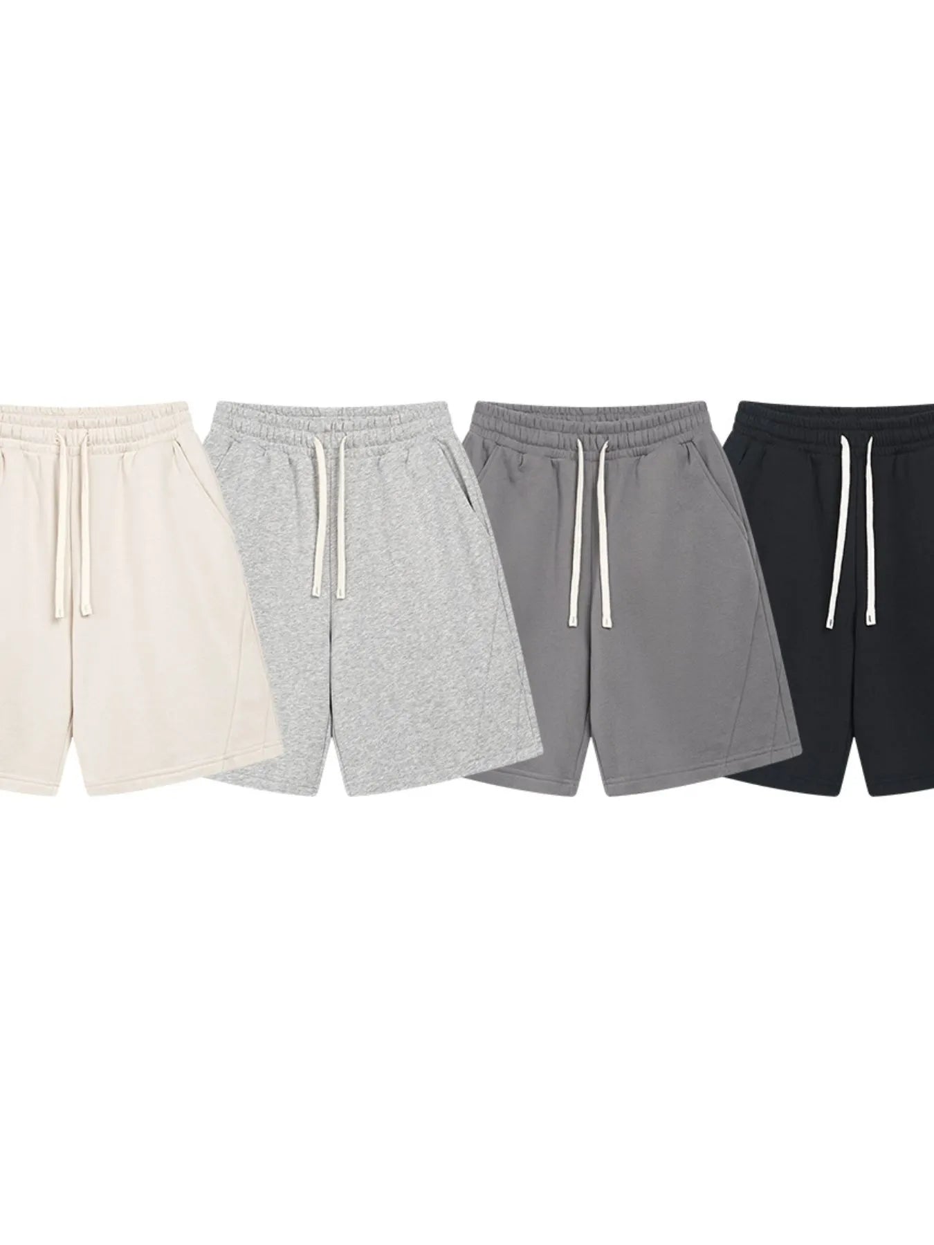 Trendsi lightweight drawstring shorts men displayed in beige gray dark gray and black colors