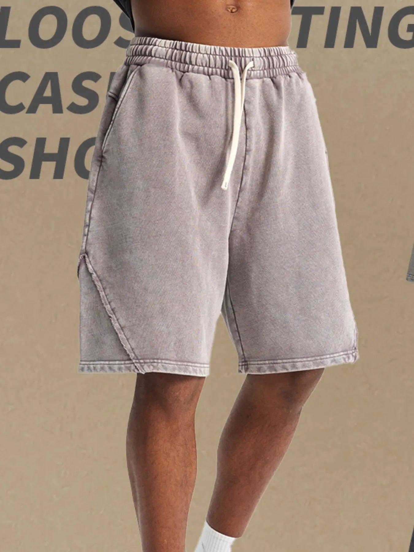 Trendsi men's casual shorts in faded gray with elastic waistband and drawstring closure