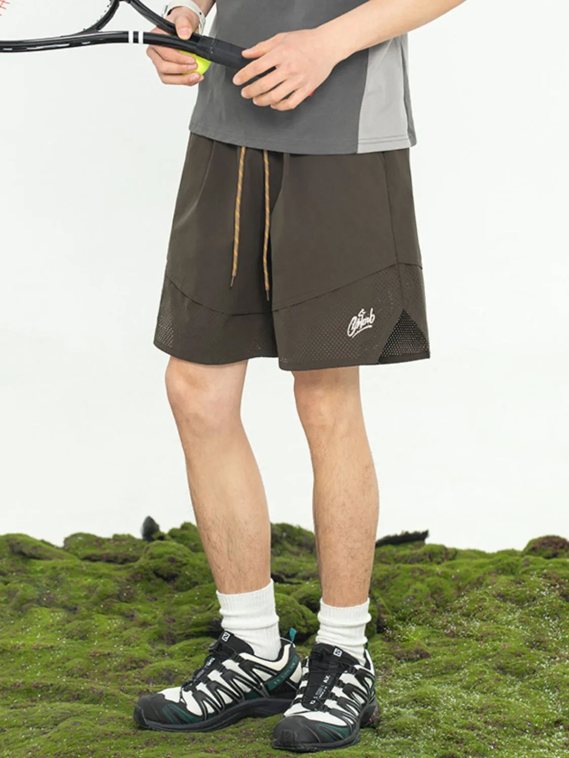 Trendsi men's plus size shorts in dark brown with drawstring and mesh detail