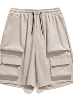 Trendsi beige men's summer shorts with pockets in cargo style featuring elastic waistband and drawstring