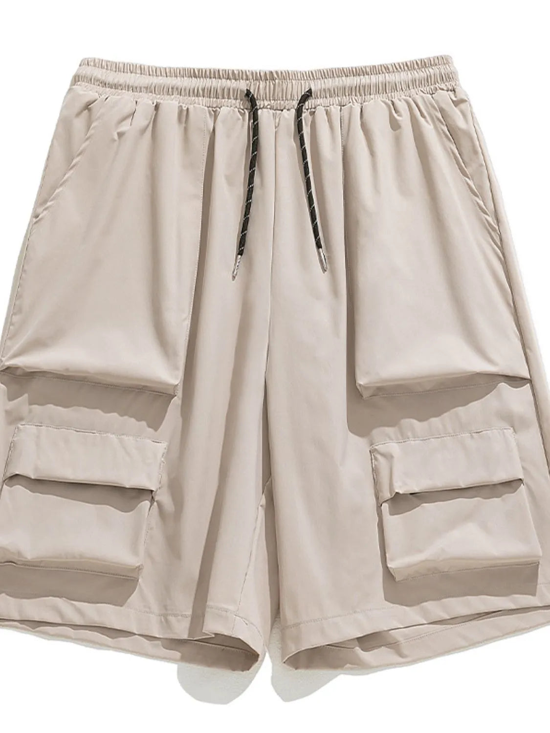 Trendsi beige men's summer shorts with pockets in cargo style featuring elastic waistband and drawstring