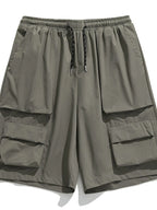 Trendsi men's summer shorts with pockets in olive green cargo style with multiple pockets and drawstring waist
