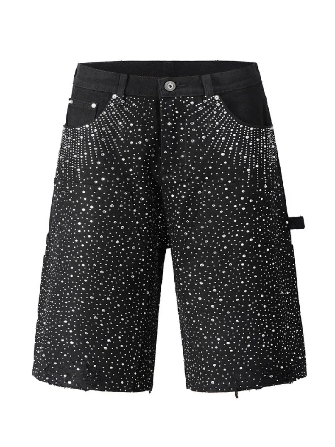 Trendsi black rhinestone embellished shorts with sparkling details and front pockets