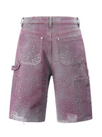 Trendsi rhinestone embellished shorts in purple with back pockets and distressed detailing