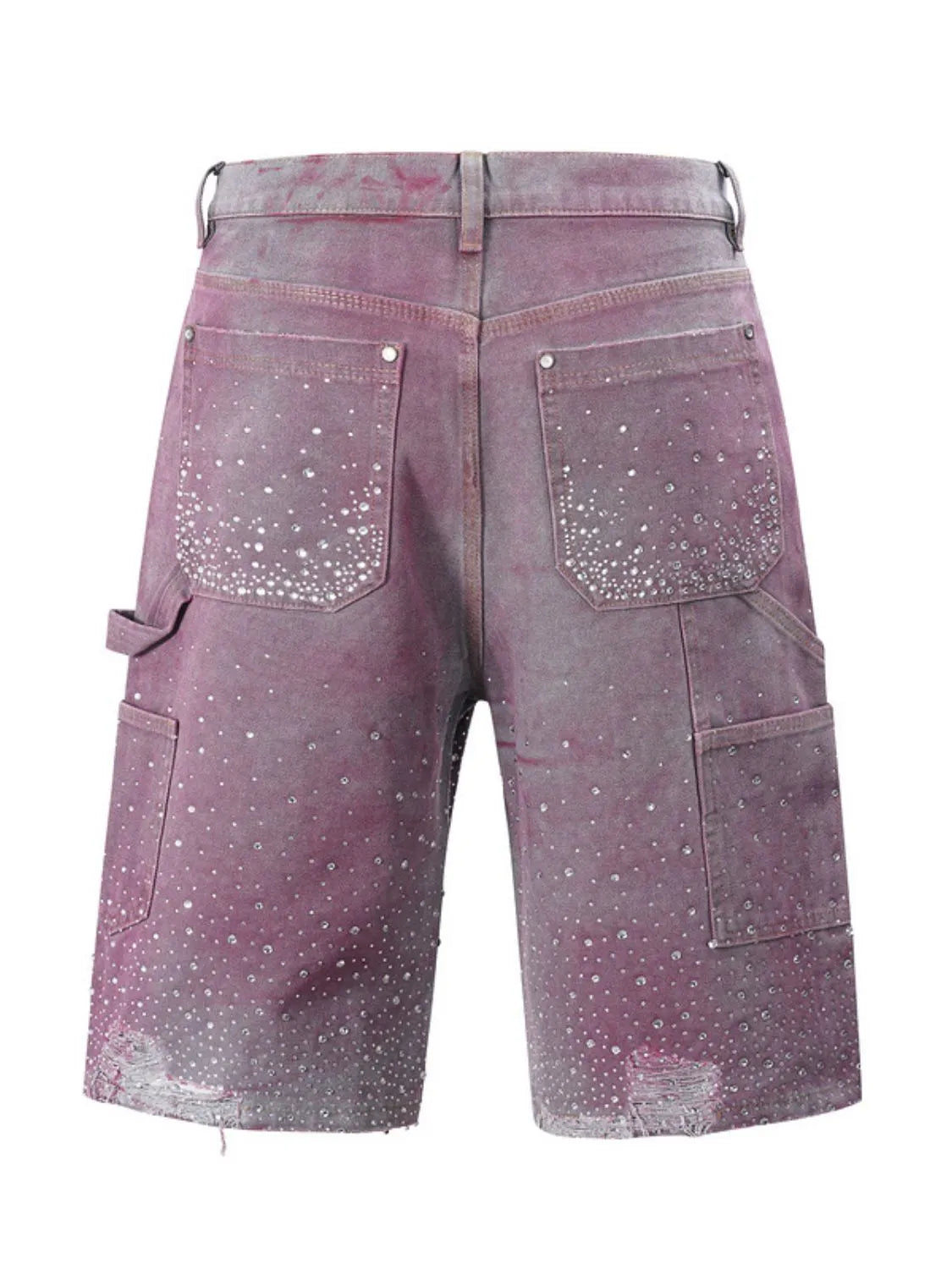 Trendsi rhinestone embellished shorts in purple with back pockets and distressed detailing