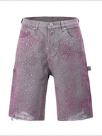 Trendsi rhinestone embellished shorts in purple with distressed hems and front pockets