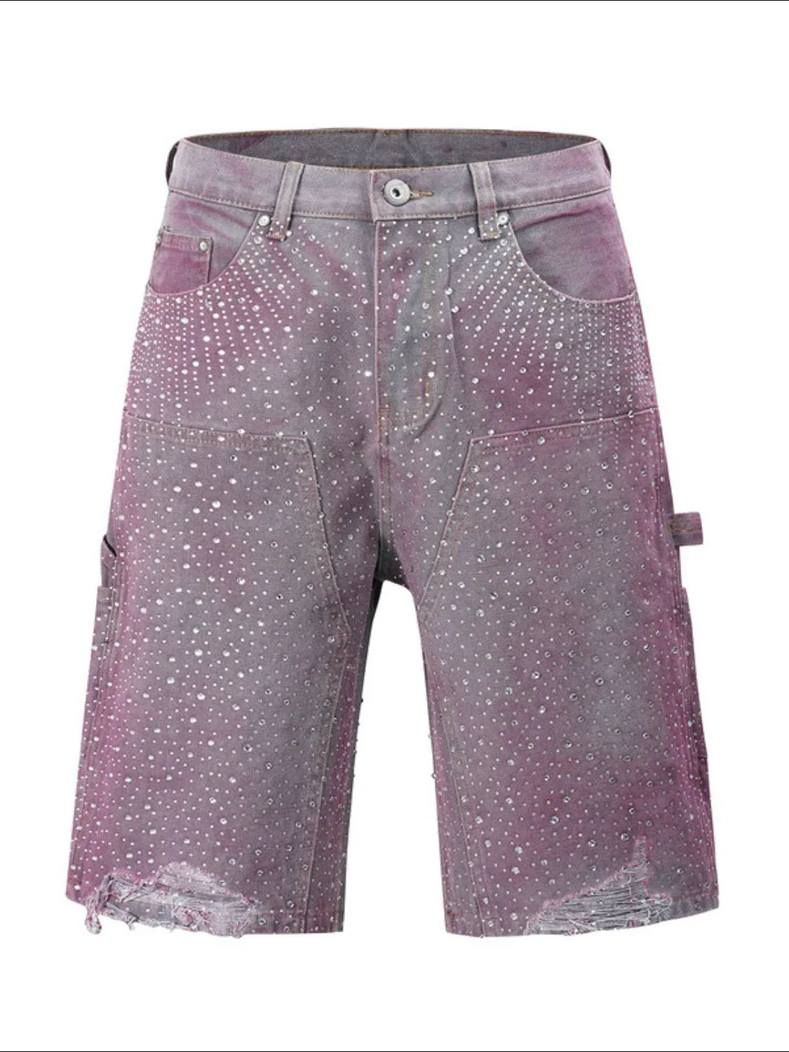 Trendsi rhinestone embellished shorts in purple with distressed hems and front pockets